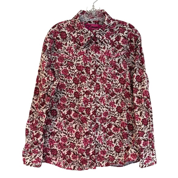 Cowgirl Hardware Floral‎ Pearl Snap Western Shirt Women's L Pink Brown Festival - Picture 2 of 13